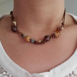 Brown and Gold Beaded Necklace